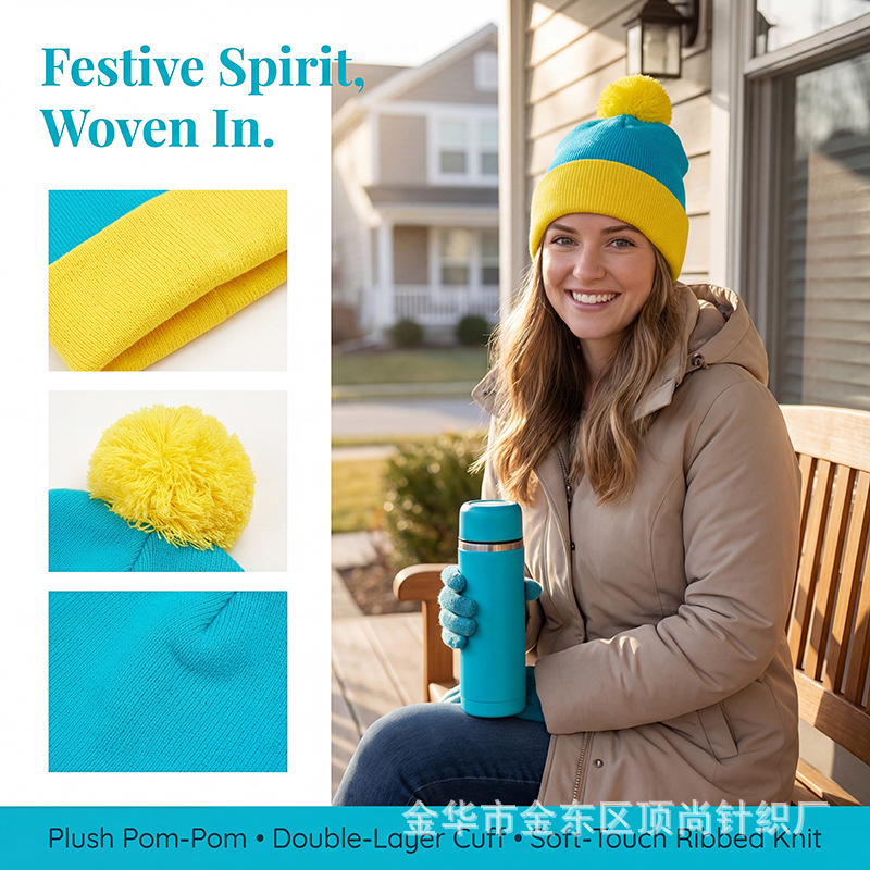 Beanie Cuffed Knit - Thick Knitted Winter Accessories Top Pom