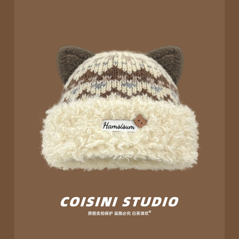 Women‘s Beanie Hat with Cute C - огляд і ціна Beanie Cuffed Knit