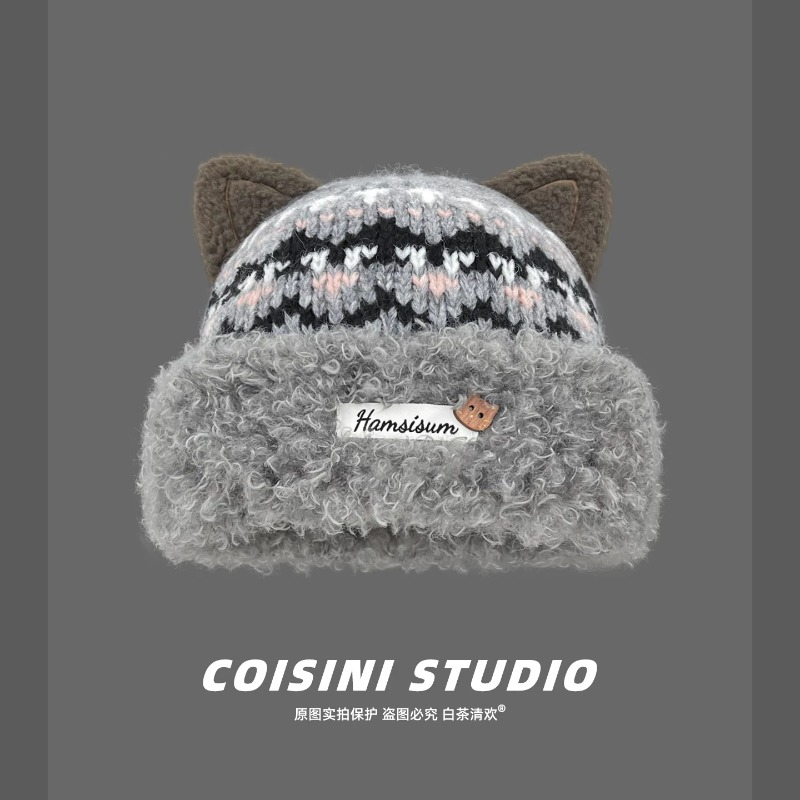 Women‘s Beanie Hat with Cute C - огляд і ціна Beanie Cuffed Knit