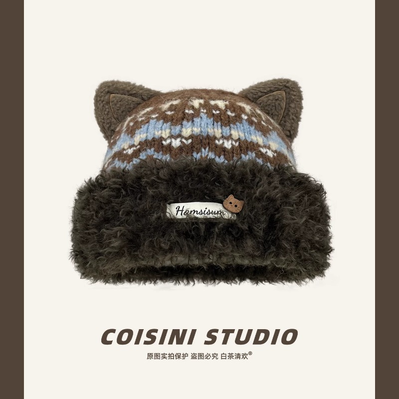 Women‘s Beanie Hat with Cute C - огляд і ціна Beanie Cuffed Knit