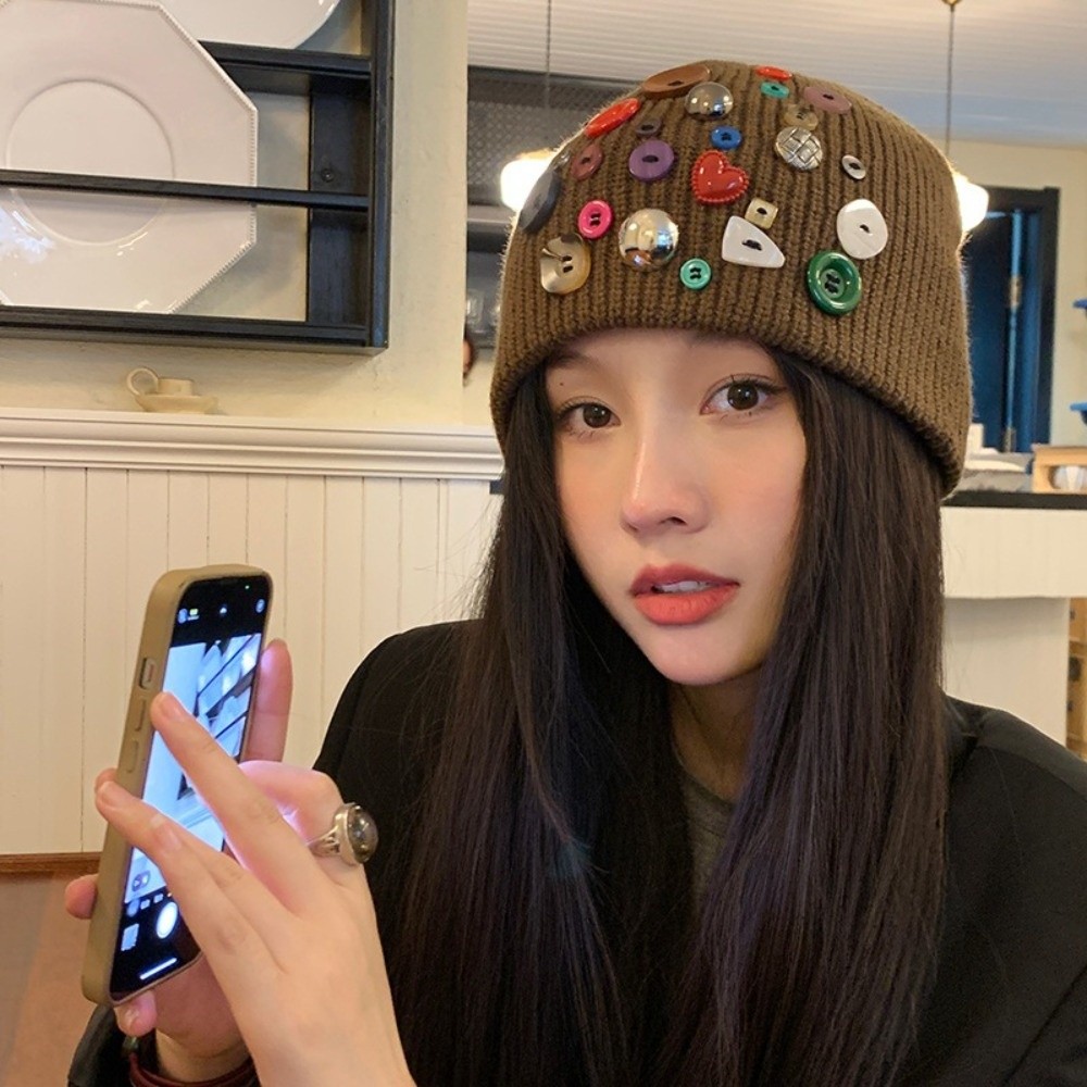 Colorful Button Beanie Hat Irr - огляд і ціна Beanie Cuffed Knit