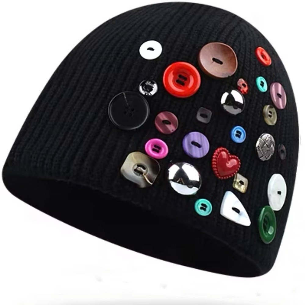 Colorful Button Beanie Hat Irr - огляд і ціна Beanie Cuffed Knit