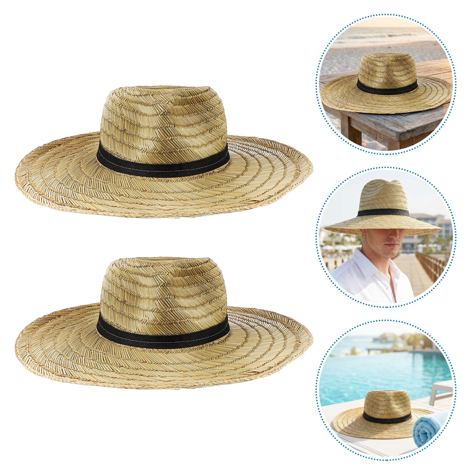 2Pcs Wide Brim Straw Hats Men  - огляд і ціна Cowboy Hat Straw