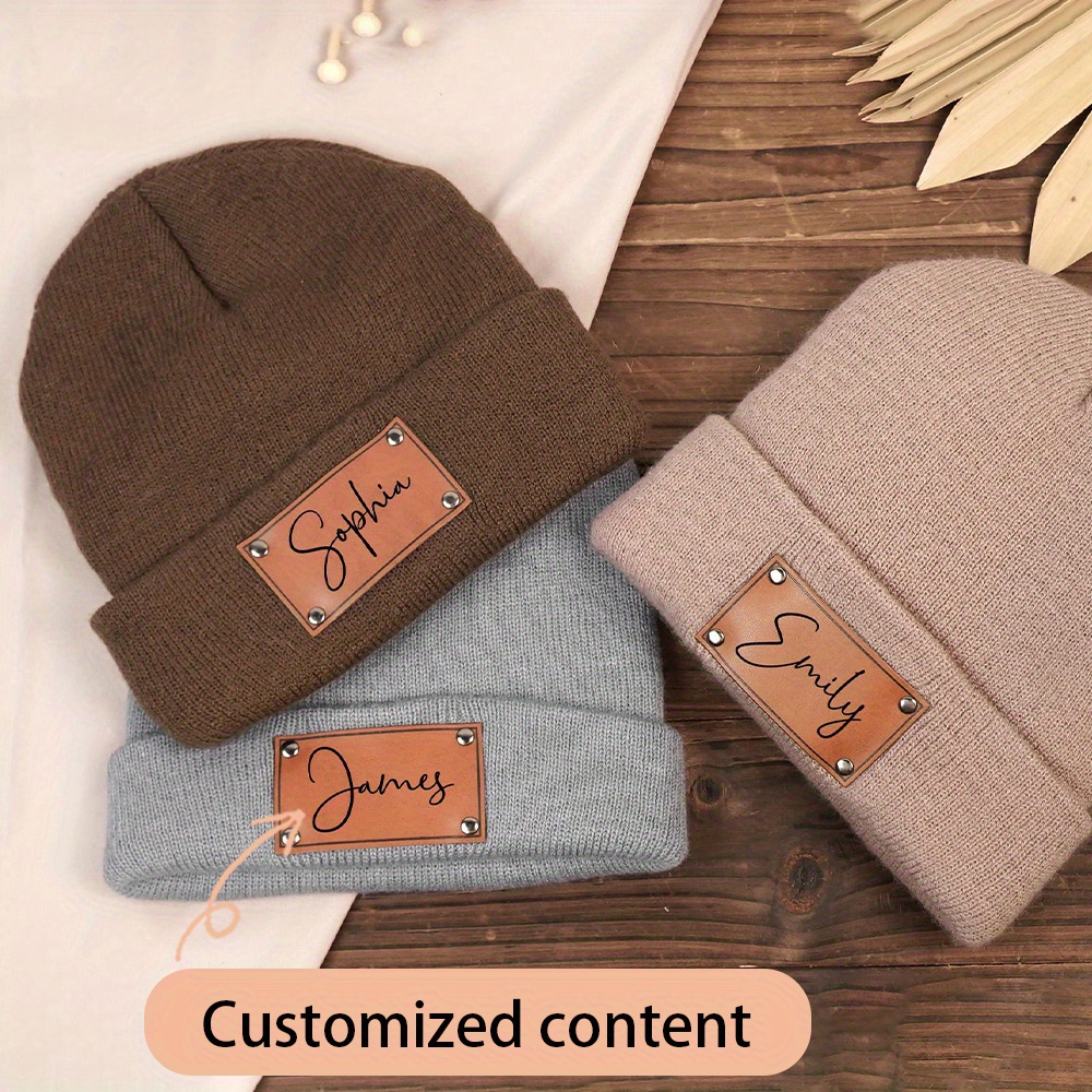 Custom Name Leather Label Knit - огляд і ціна Beanie Cuffed Knit